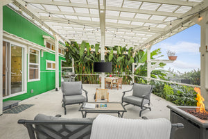 Spacious outdoor living. Lanai living room and dining room.
